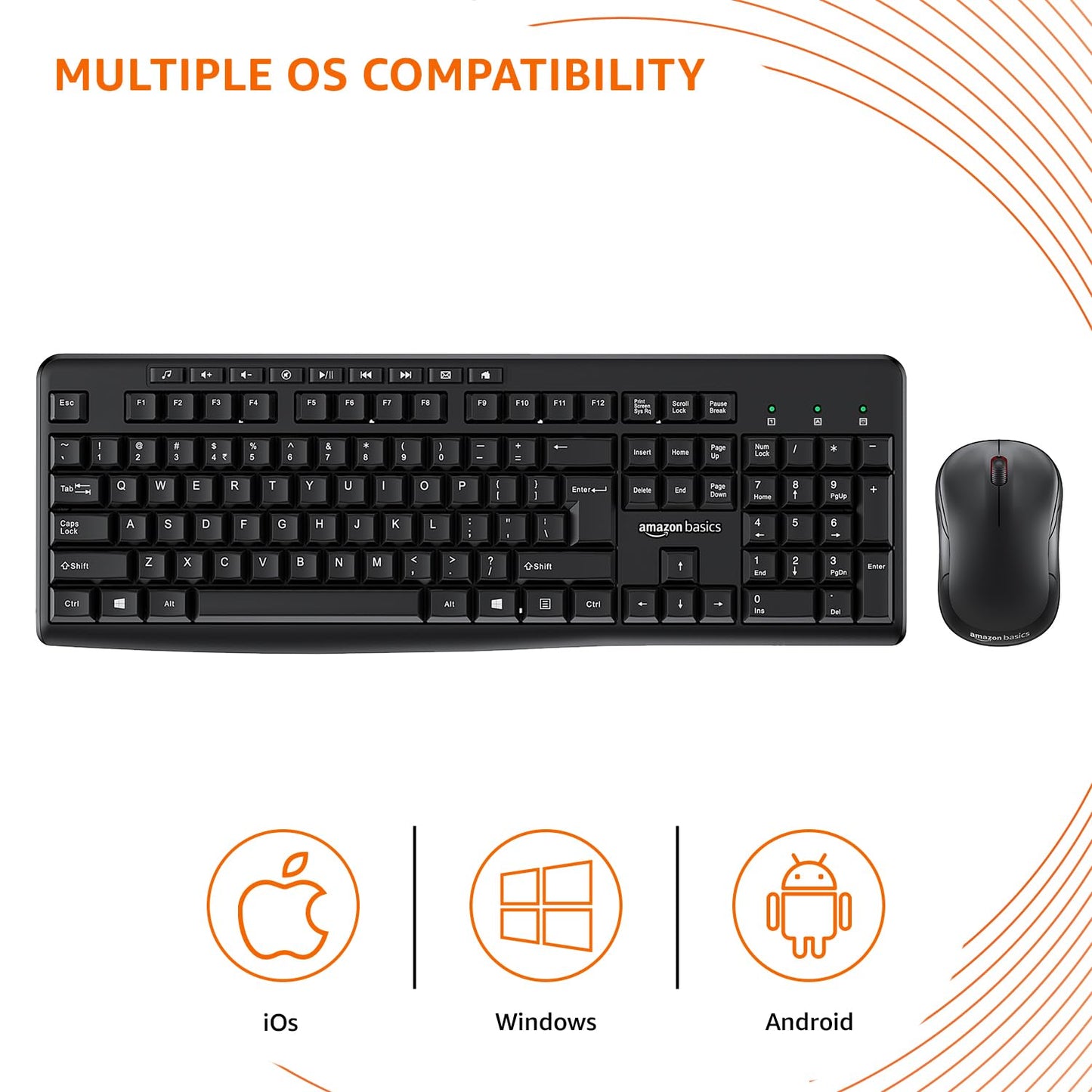 (Open Box) Amazon Basics USB Wireless Keyboard and Mouse Set with Nano Receiver