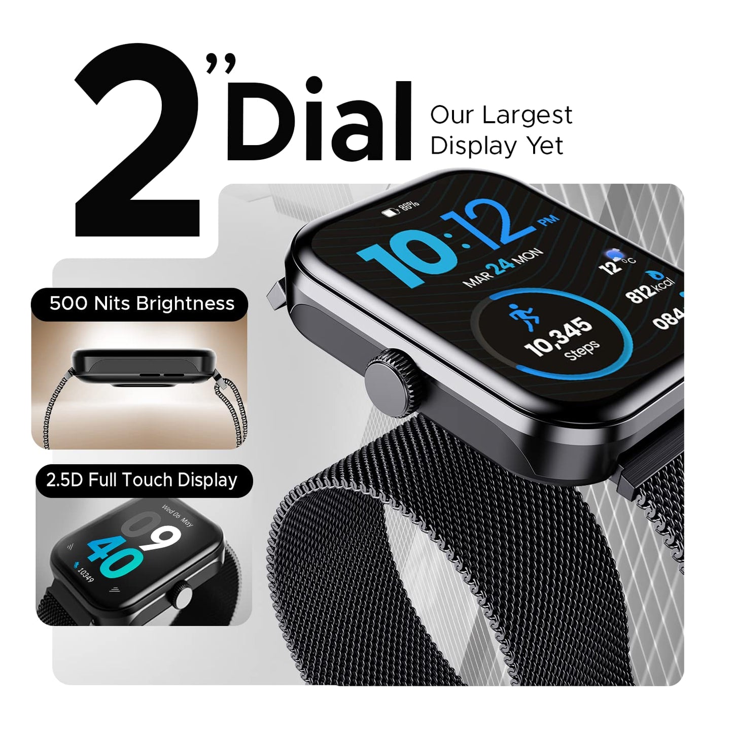 (Open Box) boAt Ultima Call Max Smart Watch w/ 2" Big HD Display, Advanced BT Calling, 100+ Sports Modes, 10 Days Battery Life, Multiple Watch Faces, IP68, HR & SpO2, Sedentary Alerts(Active Black)