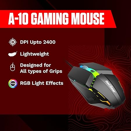 (Open Box) Redgear A-10 Wired Gaming Mouse with RGB LED, Lightweight and Durable Design, DPI Upto 2400, Compatible with Windows