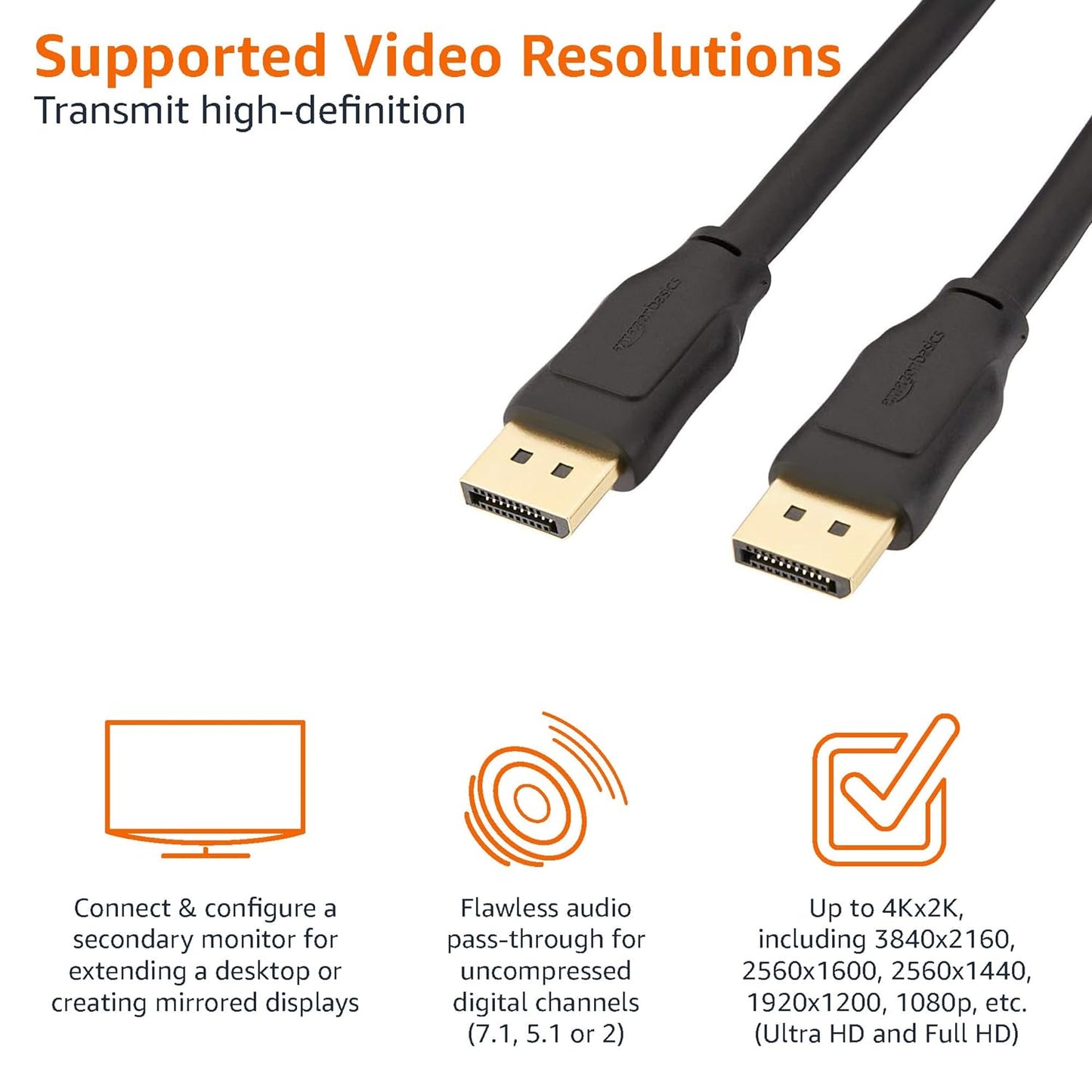 (Open Box) AmazonBasics 15 Feet DisplayPort to DisplayPort Cable - (Not HDMI Cable, Gold)