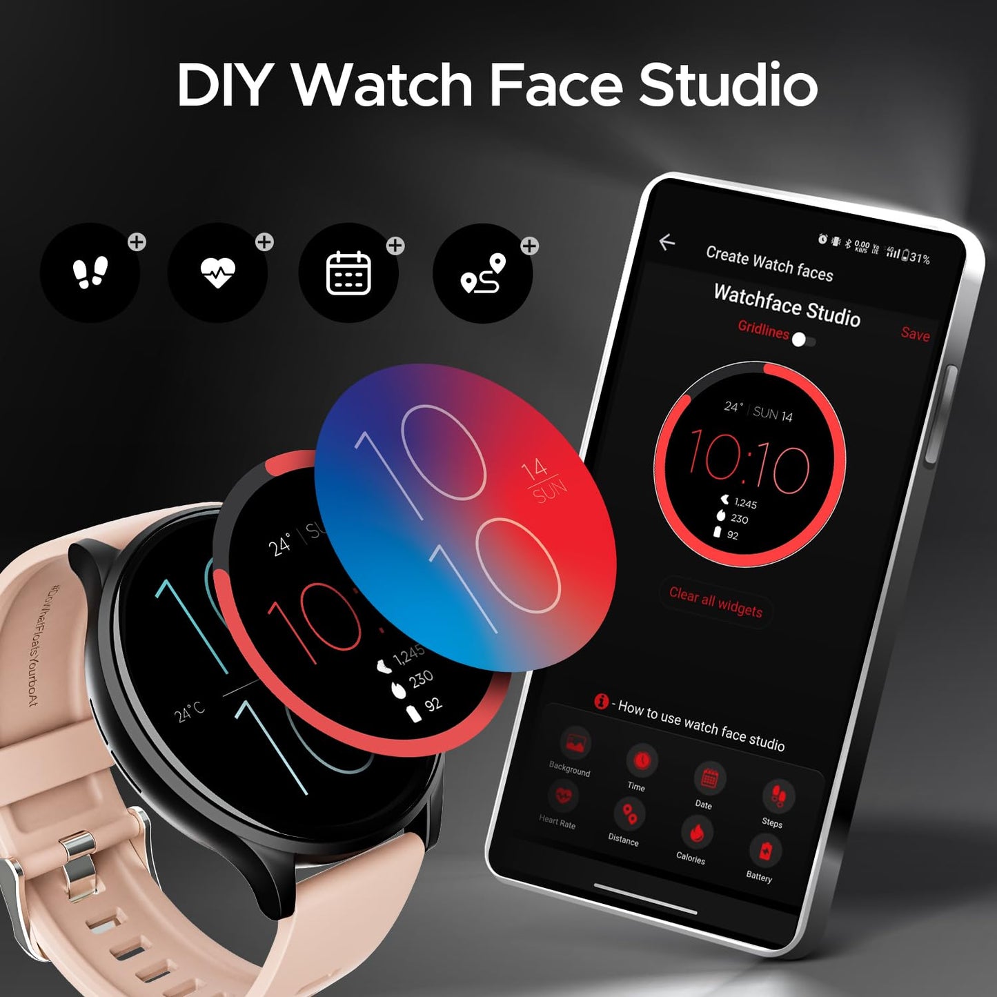 (Without box)boAt Lunar Orb w/ 1.45" (3.6 cm) AMOLED Display, BT Calling, DIY Watch Face Studio, Coins, Crest App Health Ecosystem, Live Cricket & Football Scores, IP67, Smart Watch for Men & Women(Active Black)