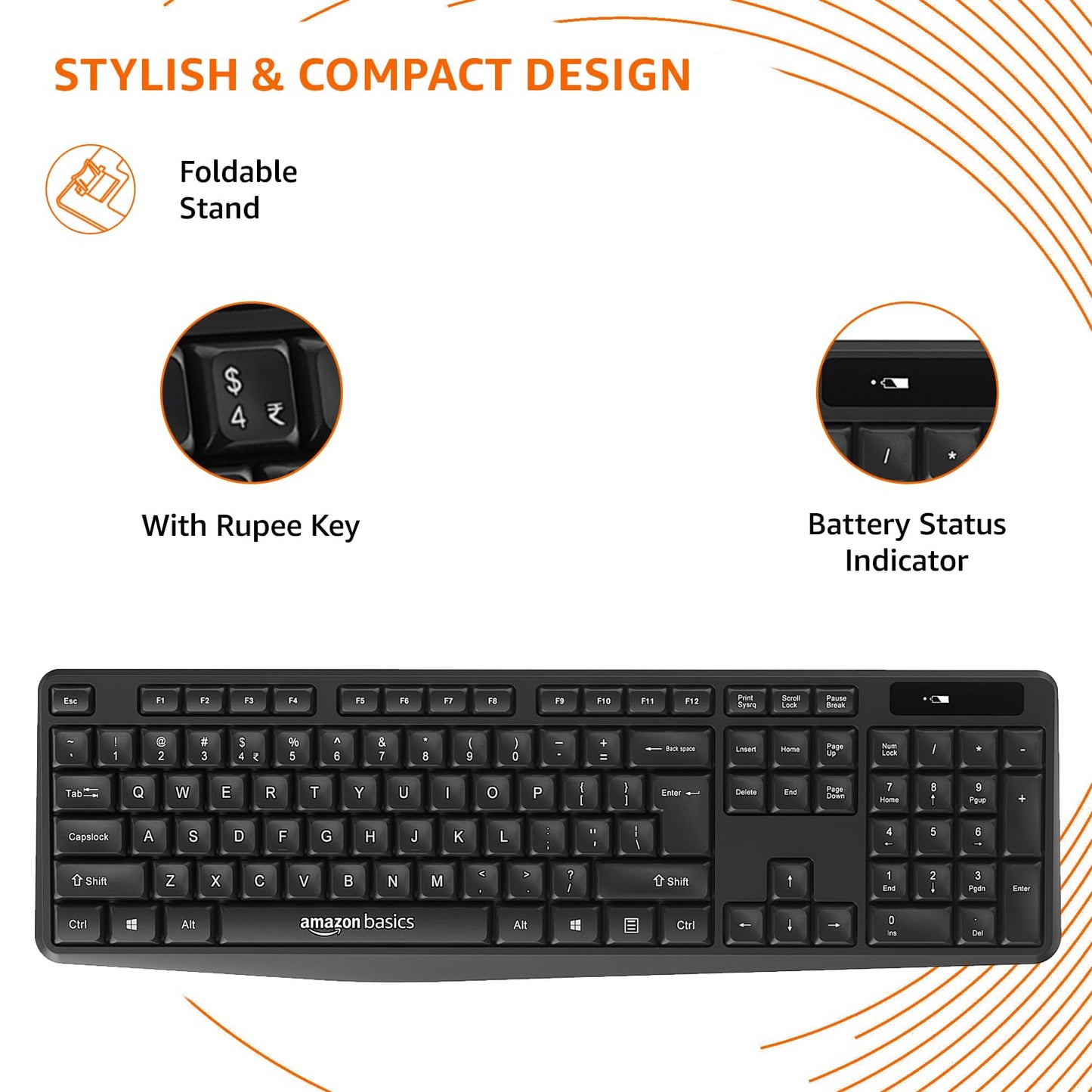 (Open Box) Amazon Basics USB Wireless Keyboard and Mouse Set with Nano Receiver