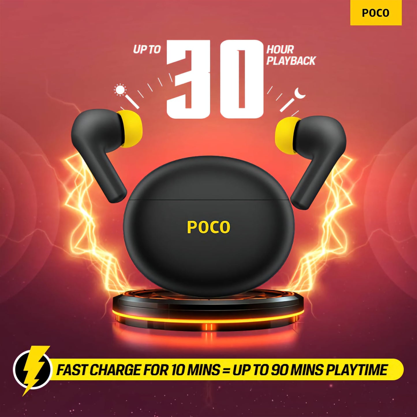 (OPEN BOX) POCO Pods with 30 Hour Playback, 12mm Drivers, 60ms Latency, Fast Charging & ENC Bluetooth Headset (Midnight Groove, True Wireless)