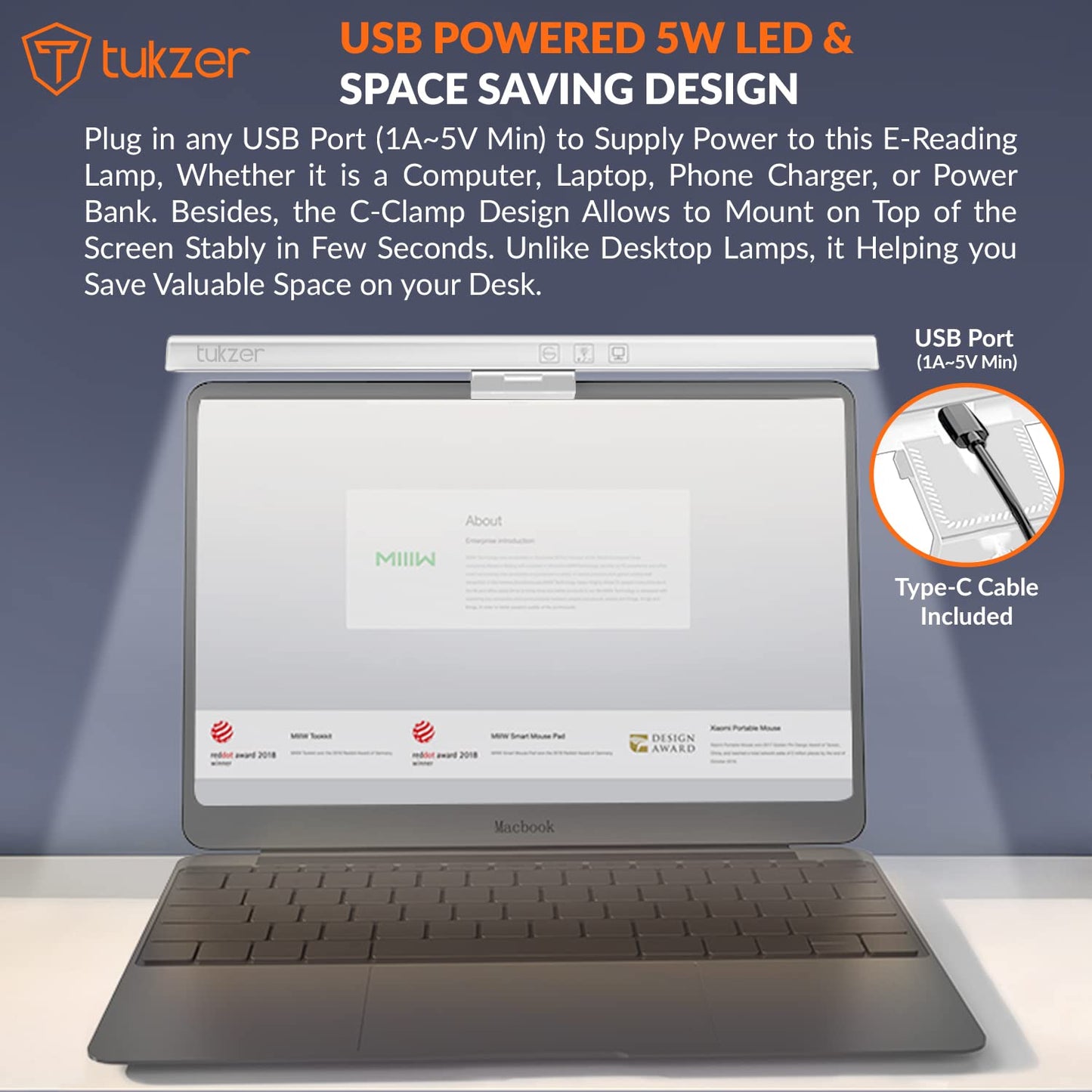 (Open Box)Tukzer 13-Inch Laptop Screen Light Bar with Smart Touch Sensor| USB Powered 5W LED E-Reading Lamp | 3 Color Temperature Modes, Stepless Dimming, 60-Min Timer, No Screen Glare Eye Health Care (Black)