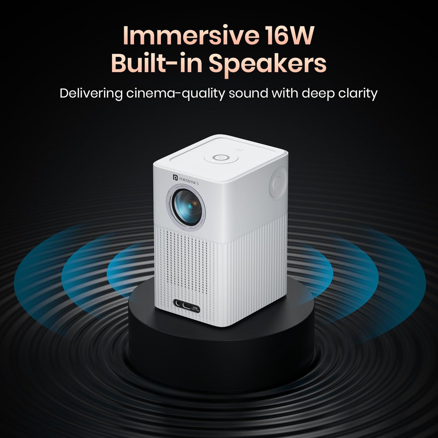 (Open Box) Portronics Beem 440 Smart LED Projector with 720p HD Resolution, Rotatable Design, Built-in Streaming Apps (Netflix, Prime Video, Hotstar), 2000 Lumens, Screen Mirroring, 3 Watts Speaker (White)