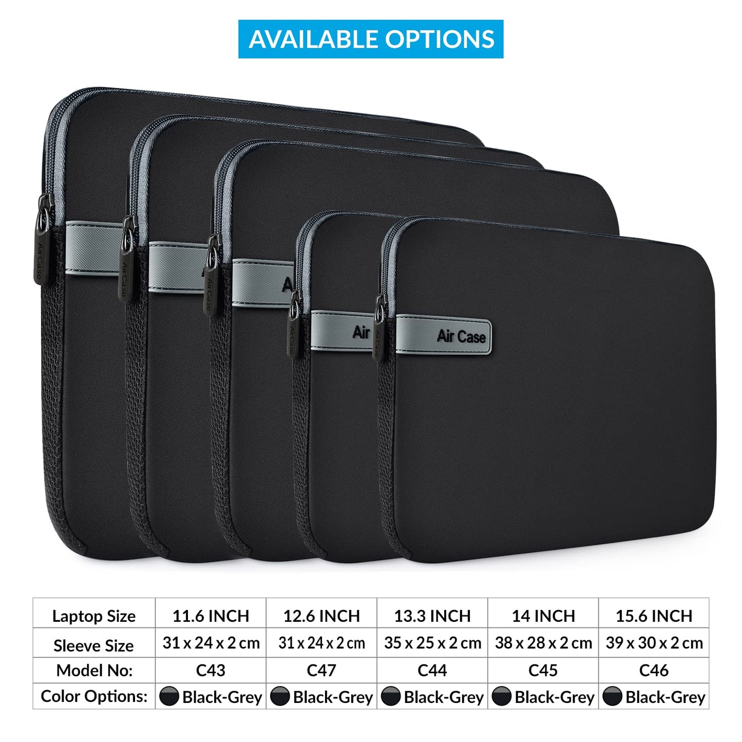(Open Box) AirCase Protective Laptop Bag Sleeve fits Upto 13.3" Laptop/MacBook Pro/Air M1/M2, Wrinkle Free, Padded, Water Resistant Light Neoprene case Cover Pouch, for Men & Women, Black- 6 Months Warranty