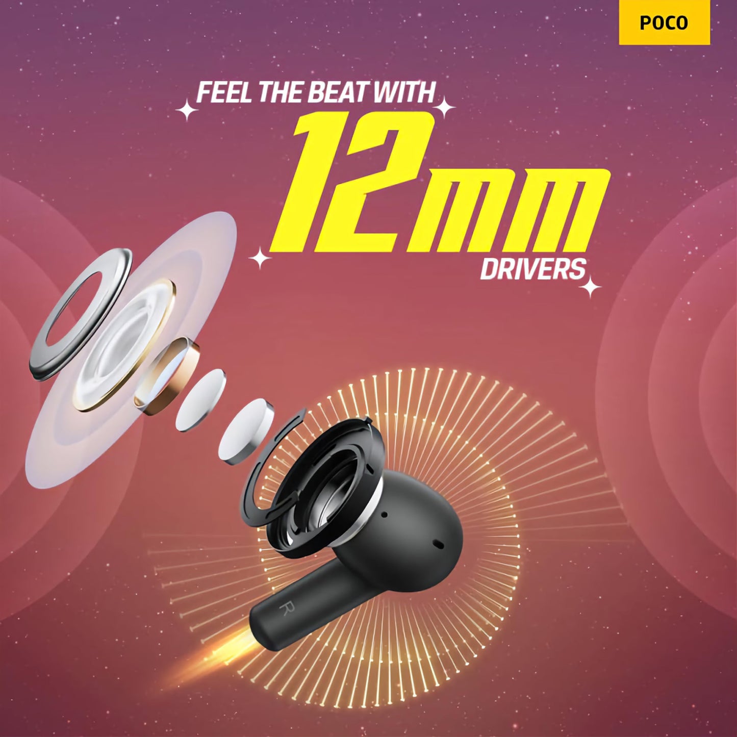 (OPEN BOX) POCO Pods with 30 Hour Playback, 12mm Drivers, 60ms Latency, Fast Charging & ENC Bluetooth Headset (Midnight Groove, True Wireless)