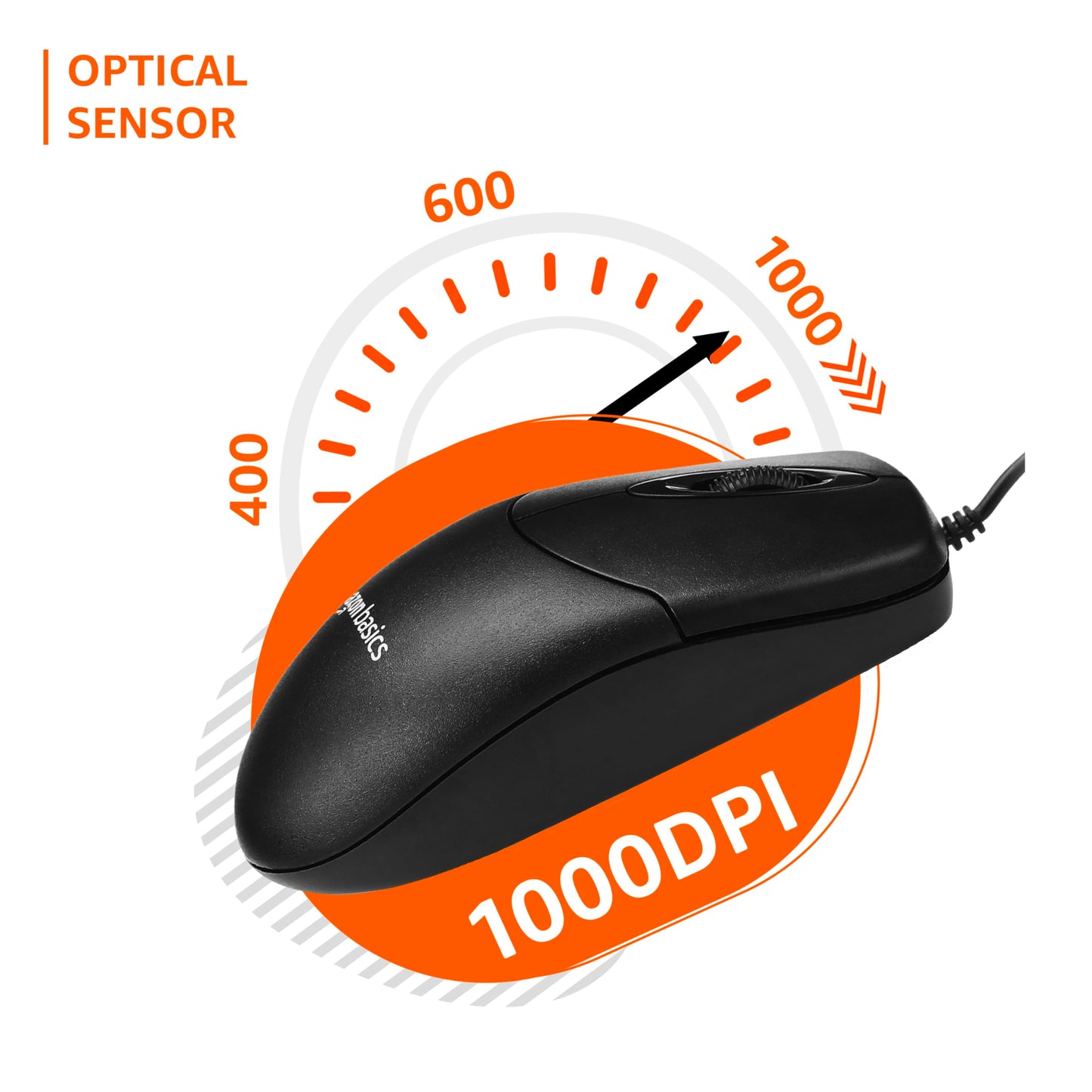 (Open Box) Amazon Basics Wired Mouse | 1000 DPI Optical Sensor | Plug and Play | Compatible with PC, Laptop (Black)