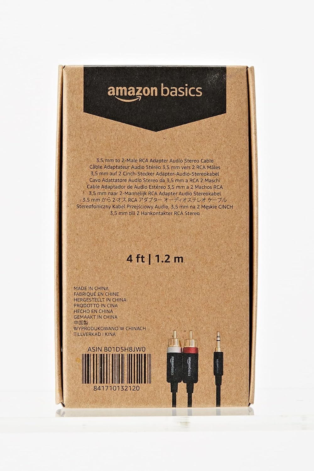 (Open Box) amazon basics 3.5Mm To 2-Male Rca Adapter Cable - 4 Feet, Gold