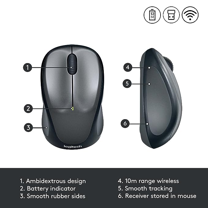 (Open Box) Logitech M235 Wireless Mouse, 1000 DPI Optical Tracking, 12 Month Life Battery, Compatible with Windows, Mac, Chromebook/PC/Laptop