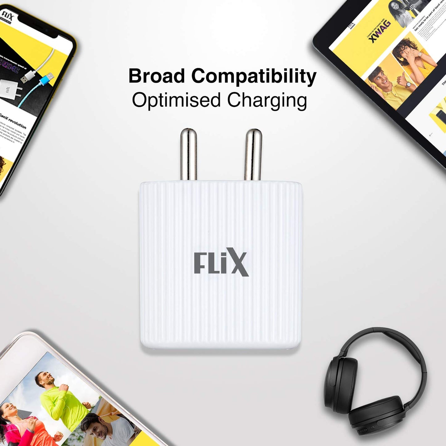 (Open Box) FLiX (Beetel) Storm 33W PD & QC Dual Port Wall Charger,USB Type A & Type C Output Widely Compatible for All Android & IOS Devices,Enhanced Safety,Light Weight & Compact,with Type C Cable (White–SD133)