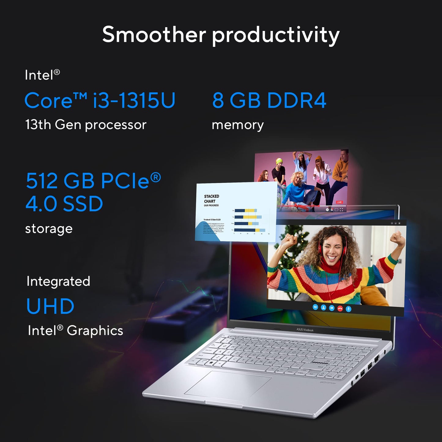 (Brand Refurbished)ASUS Vivobook 15X (2023), Intel Core i3-1315U 13th Gen, 15.6" (39.62 cms) FHD, Thin and Light Laptop (8GB/512GB SSD/Windows 11/Office 2021/Backlit KB/Silver/1.6 kg), K3504VAB-NJ322WS