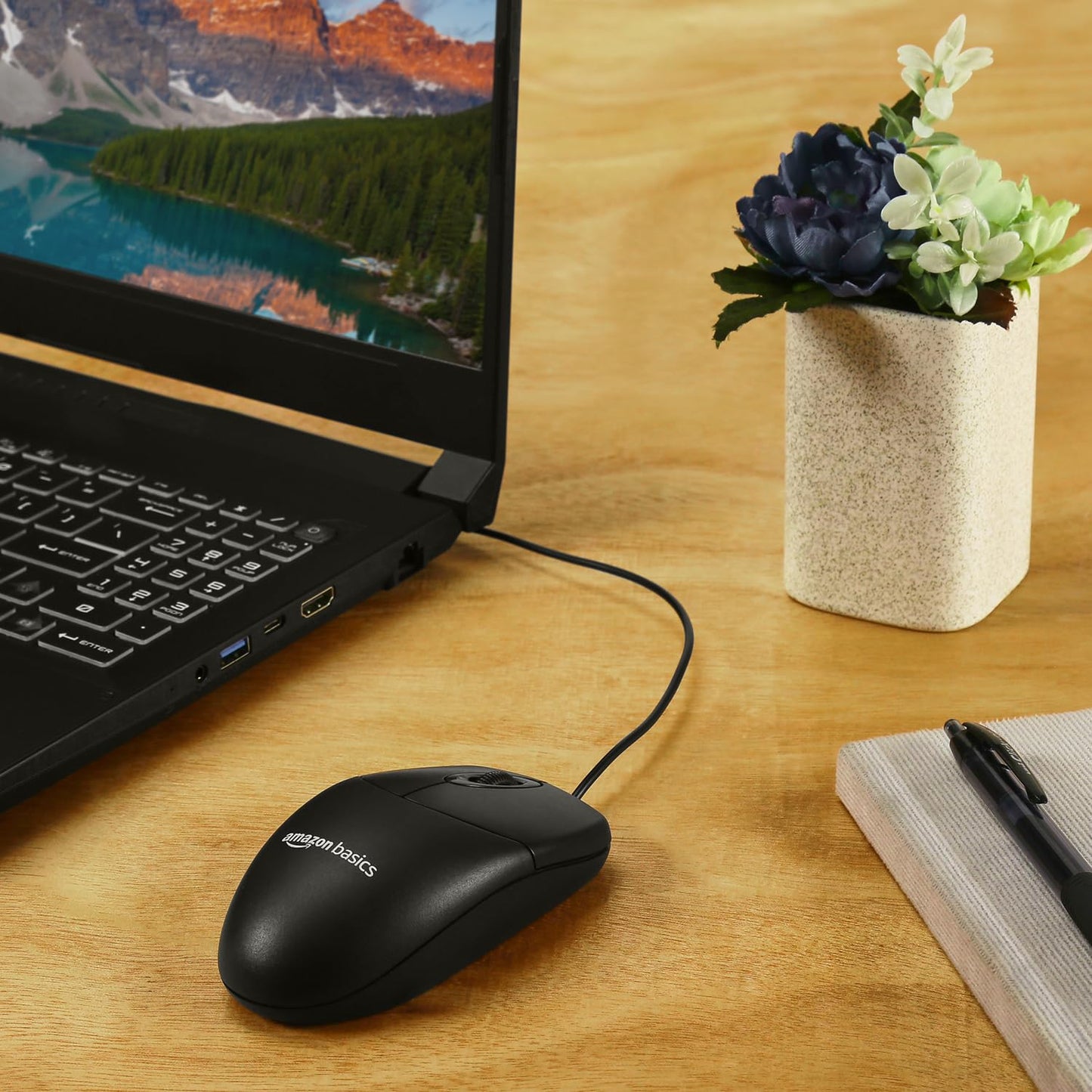 (Open Box) Amazon Basics Wired Mouse | 1000 DPI Optical Sensor | Plug and Play | Compatible with PC, Laptop (Black)