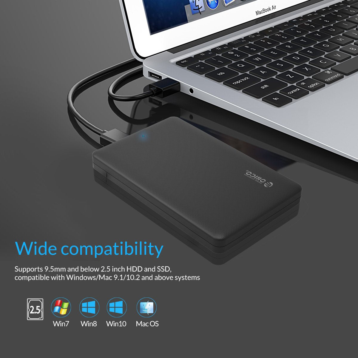 (Open Box) Orico 2.5"(6.3cm) USB 3.0 HDD Enclosure Case Cover for SATA SSD HDD | SATA SSD HDD Enclosure High Speed USB 3.0 | Tool Free Installation | Black