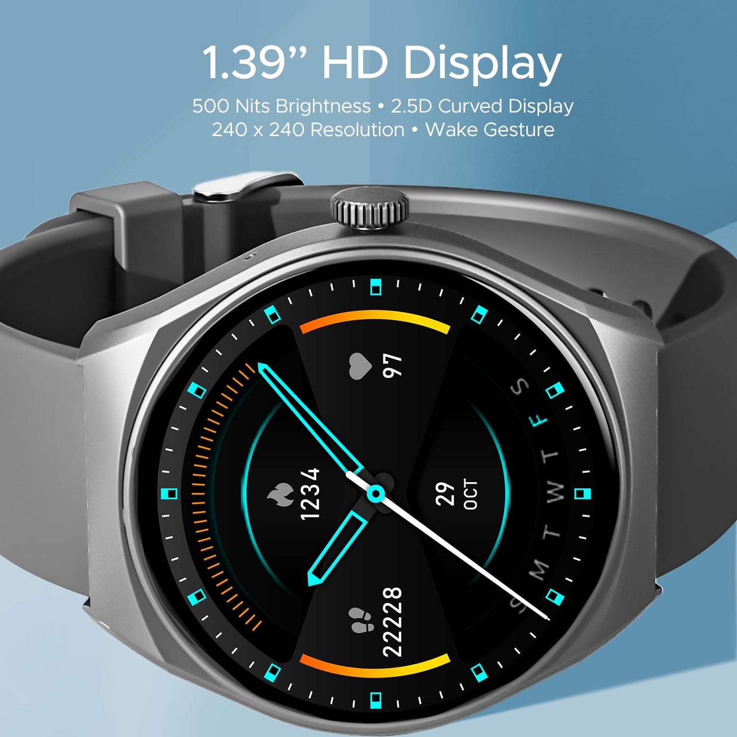 (Without box)boAt Lunar Seek w/ 1.39" (3.5 cm) HD Display, Advanced Bluetooth Calling, Functional Crown, Multiple Sports Mode,100 Watch Faces, IP67 Dust, Sweat & Splash Resistance, HR & SpO2 Monitoring(Metal Grey)