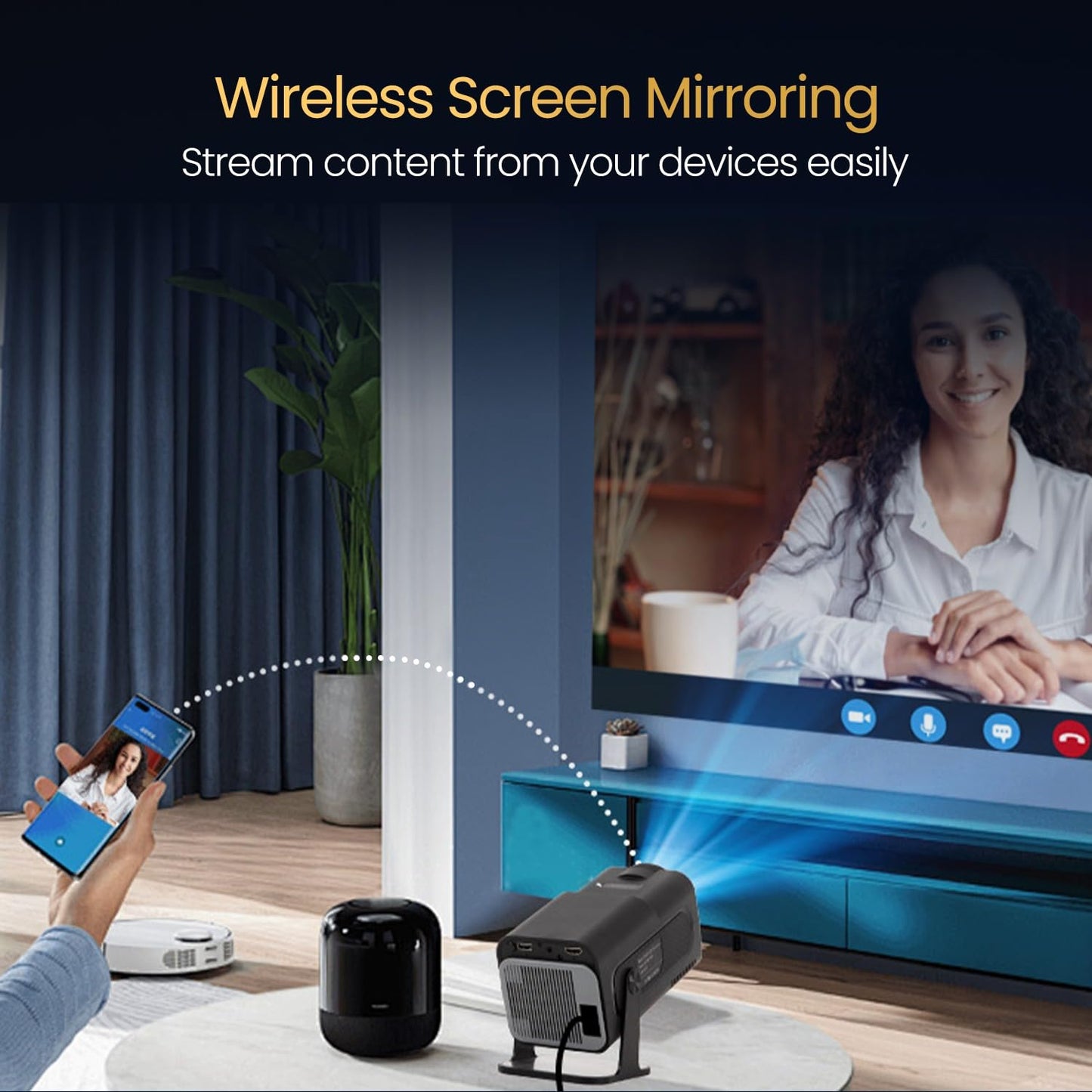 (Open Box) Portronics Beem 440 Smart LED Projector with 720p HD Resolution, Rotatable Design, Built-in Streaming Apps (Netflix, Prime Video, Hotstar), 2000 Lumens, Screen Mirroring, 3 Watts Speaker (White)
