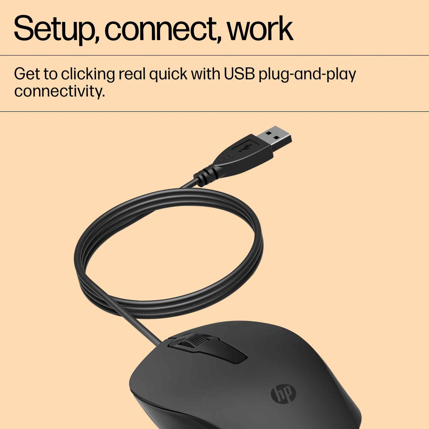 (Open Box)HP 150 Wired Mouse- Elegant Ergonomic Design, 1600 DPI Optical Tracking, USB Plug & Play / 3 Years Warranty (240J6AA), Black