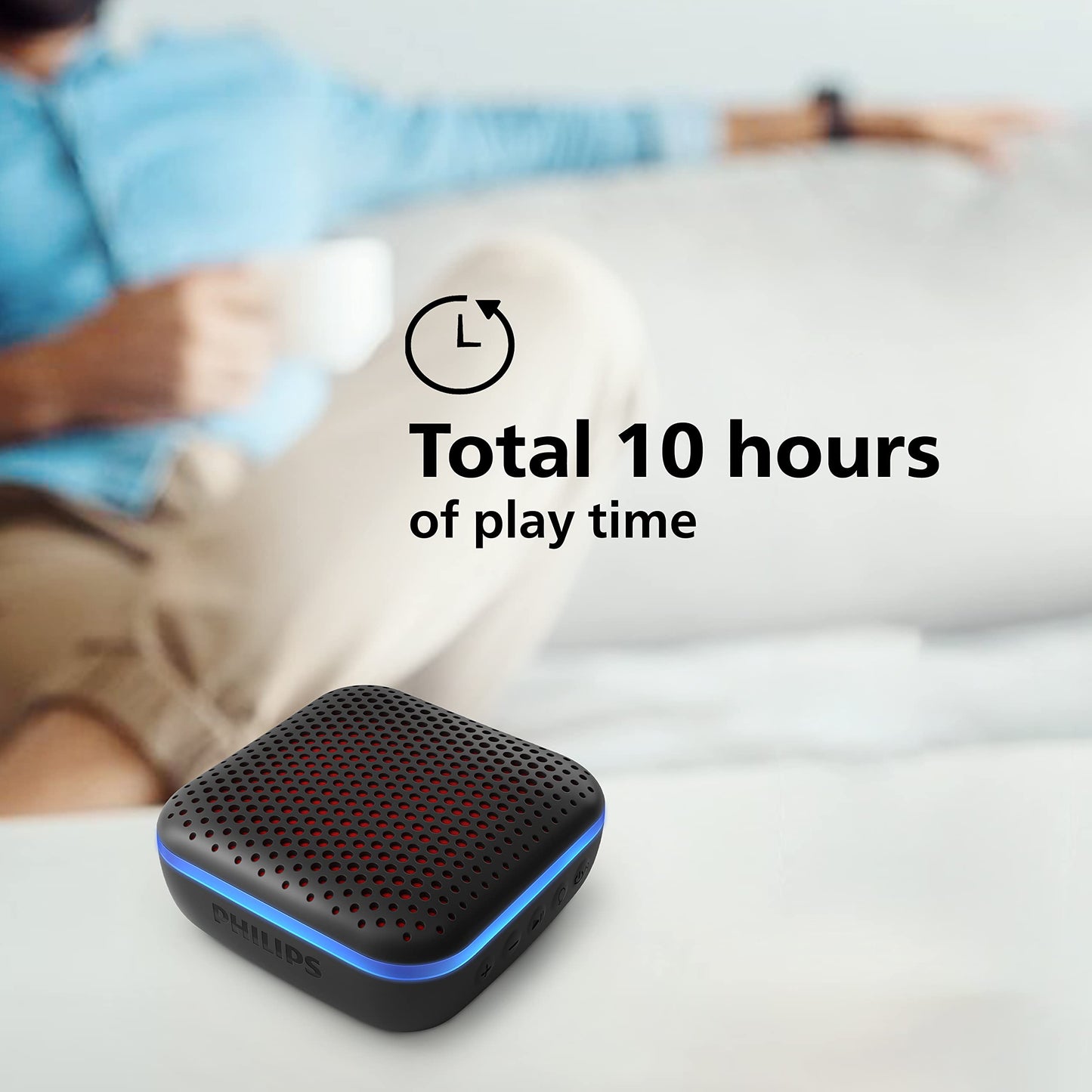 (Open Box) Philips Audio Bluetooth Speaker TAS2505B, 6W with LED Lights (Built-in Microphone, Durable and IPX7 Waterproof, 10 Hours’ Playback Time, 20-m Range) Black