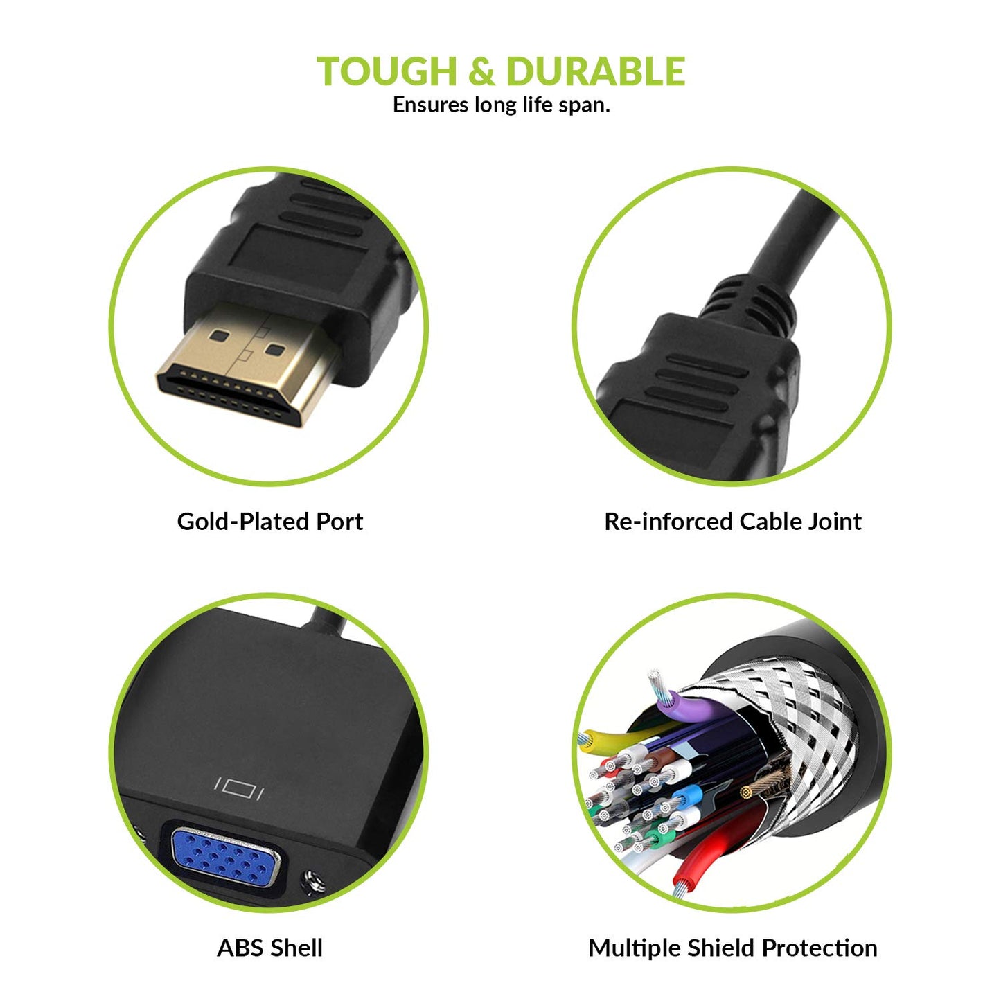 (Open Box)Tizum HDMI to VGA Adapter/Connector/Converter Cable 1080P (Male to Female) for Media Players, Xbox, Projector, Computer, Laptop, TV & More | Full HD Resolution | Compact Design | Black