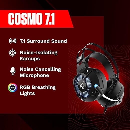(Open Box) Redgear Cosmo 7.1 USB Gaming Wired Over Ear Headphones with Mic with Virtual Surround Sound,50Mm Driver, RGB LEDs & Remote Control