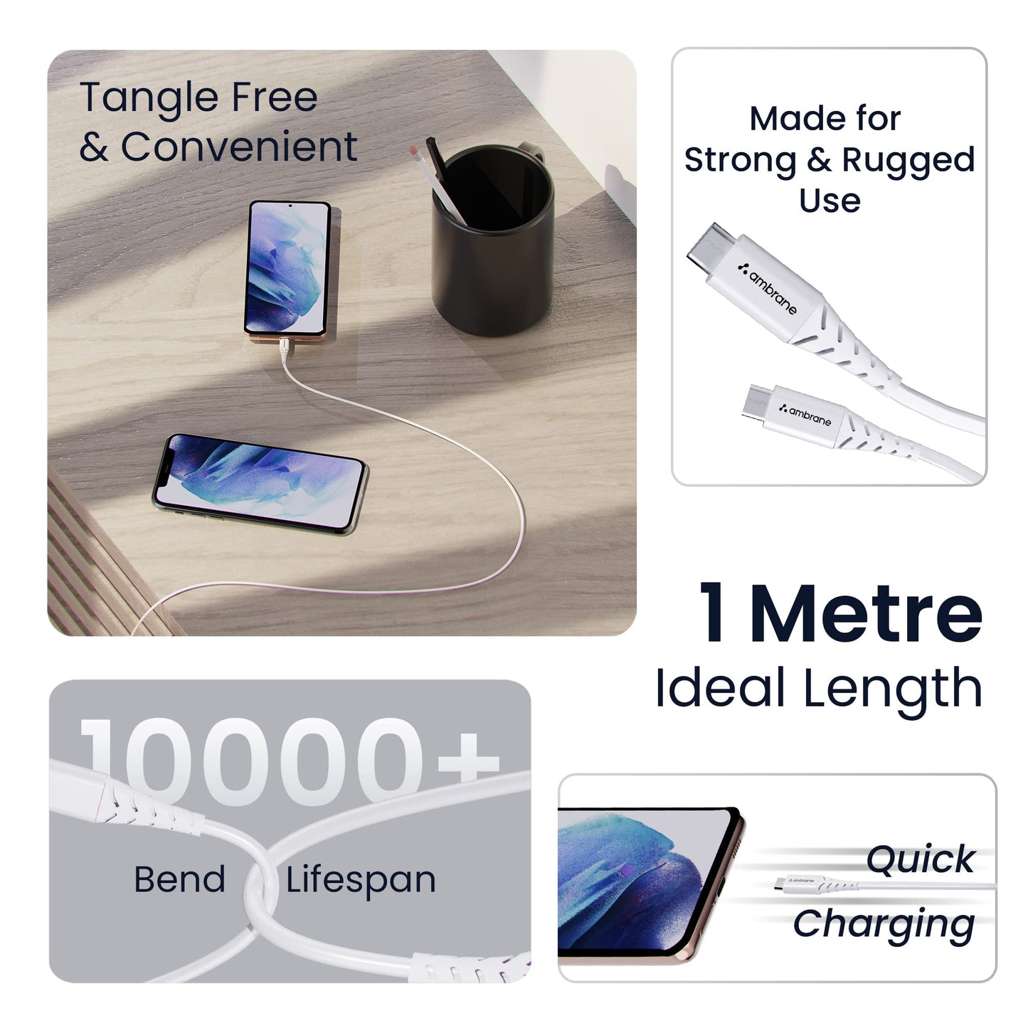 (Open Box) Ambrane 2.4A Fast Charging Output Cable with Micro to USB for Mobile, Neckband, True Wireless Earphone Charging, 480mbps Data Sync Speed, 1m Length (ACM - AZ1, Black)