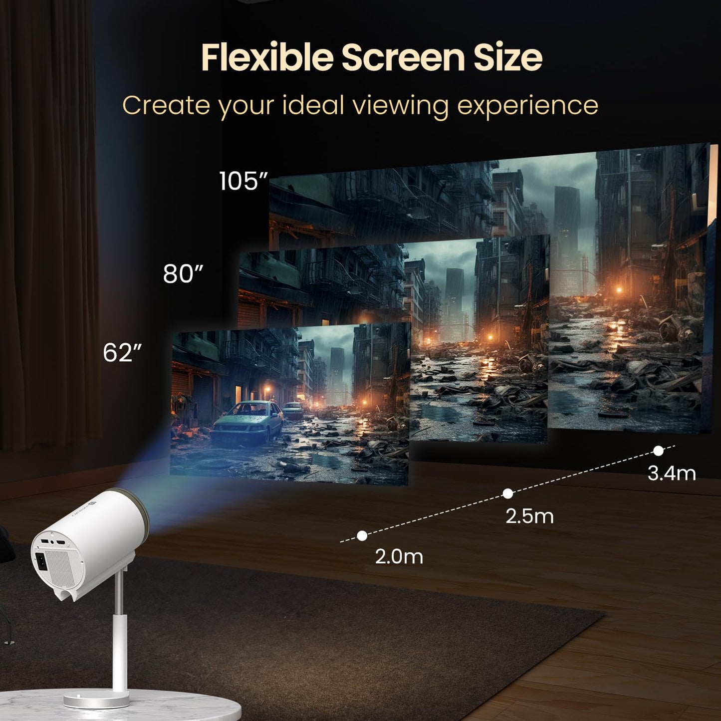(Open Box) Portronics Beem 440 Smart LED Projector with 720p HD Resolution, Rotatable Design, Built-in Streaming Apps (Netflix, Prime Video, Hotstar), 2000 Lumens, Screen Mirroring, 3 Watts Speaker (White)