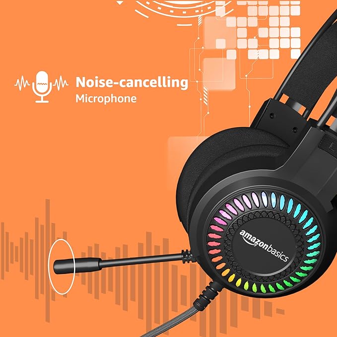 (Open Box) Amazon Basics Wired Over Ear Gaming Headphone with Mic for PC | 50mm Drivers | with 2m Cable (Black)