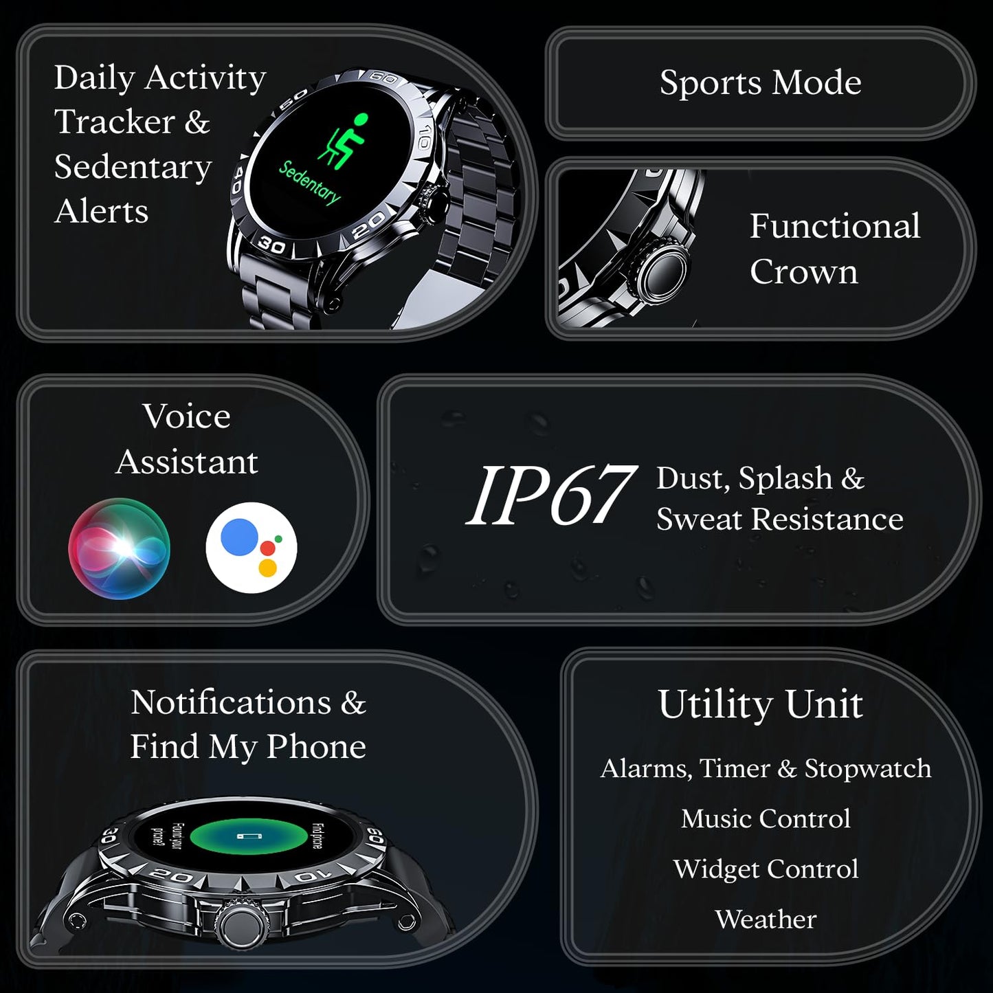(Open Box) boAt Enigma Z30 w/ 1.39" (3.5 cm) HD Display, Bluetooth Calling,Luxurious Metal Body, HR&SpO2Monitoring, Functional Crown, Widget Control, 100+ Cloud Watch Faces, IP67(Classic Silver)