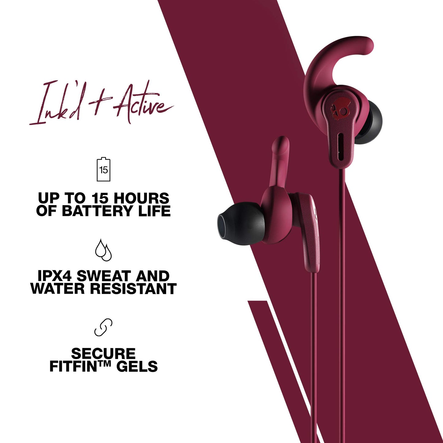 (Open Box) Skullcandy Inkd Plus Active Wireless in-Earphone with Mic (Moab/Red/Black)
