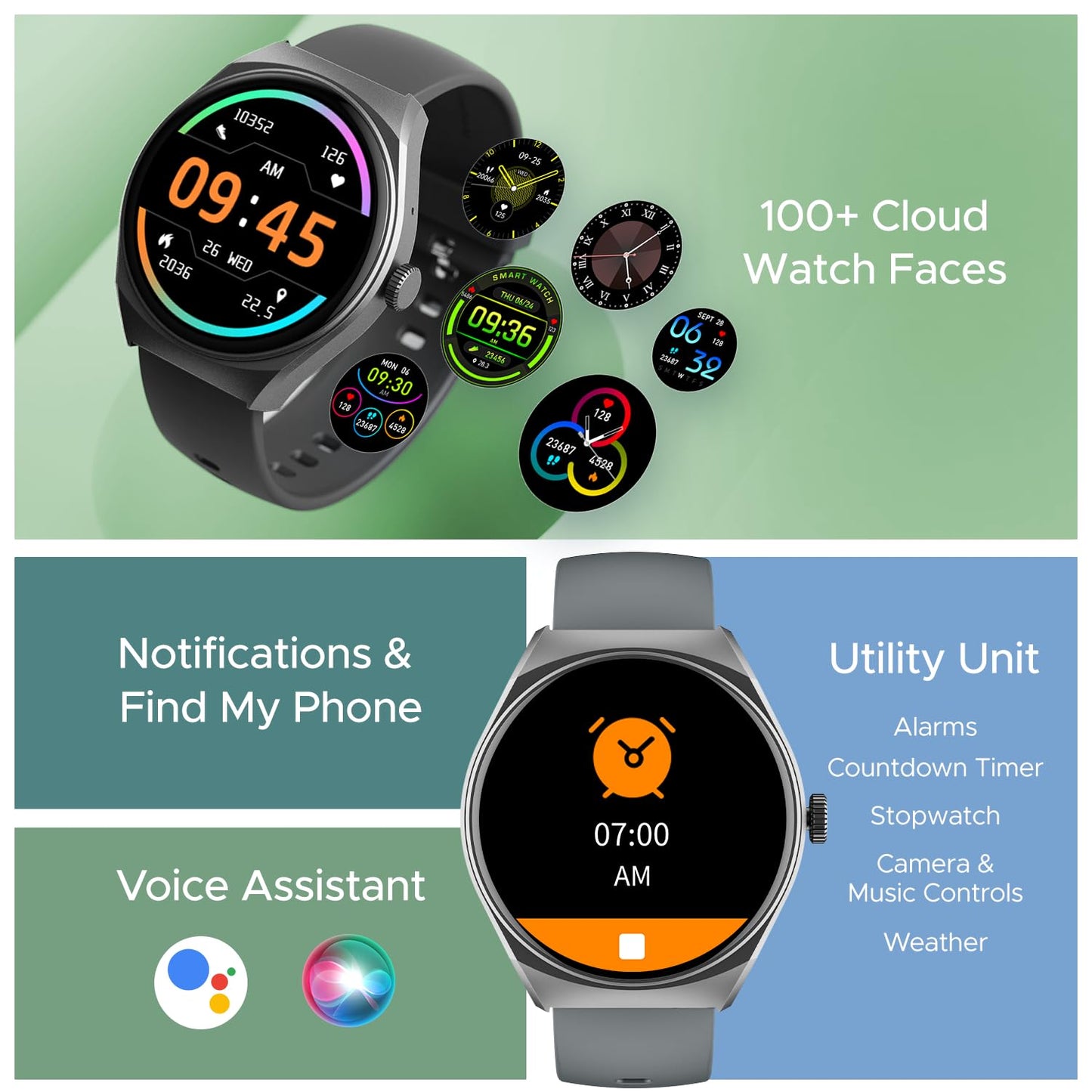 (Without box)boAt Lunar Seek w/ 1.39" (3.5 cm) HD Display, Advanced Bluetooth Calling, Functional Crown, Multiple Sports Mode,100 Watch Faces, IP67 Dust, Sweat & Splash Resistance, HR & SpO2 Monitoring(Metal Grey)