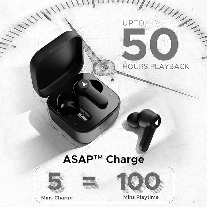 (Without Box) boAt Airdopes Fuel in Ear Headphones,Quad Mics,Enx Tech,Beast Mode,50H Playtime,ASAP Charge,Ipx4,Iwp,Touch Controls