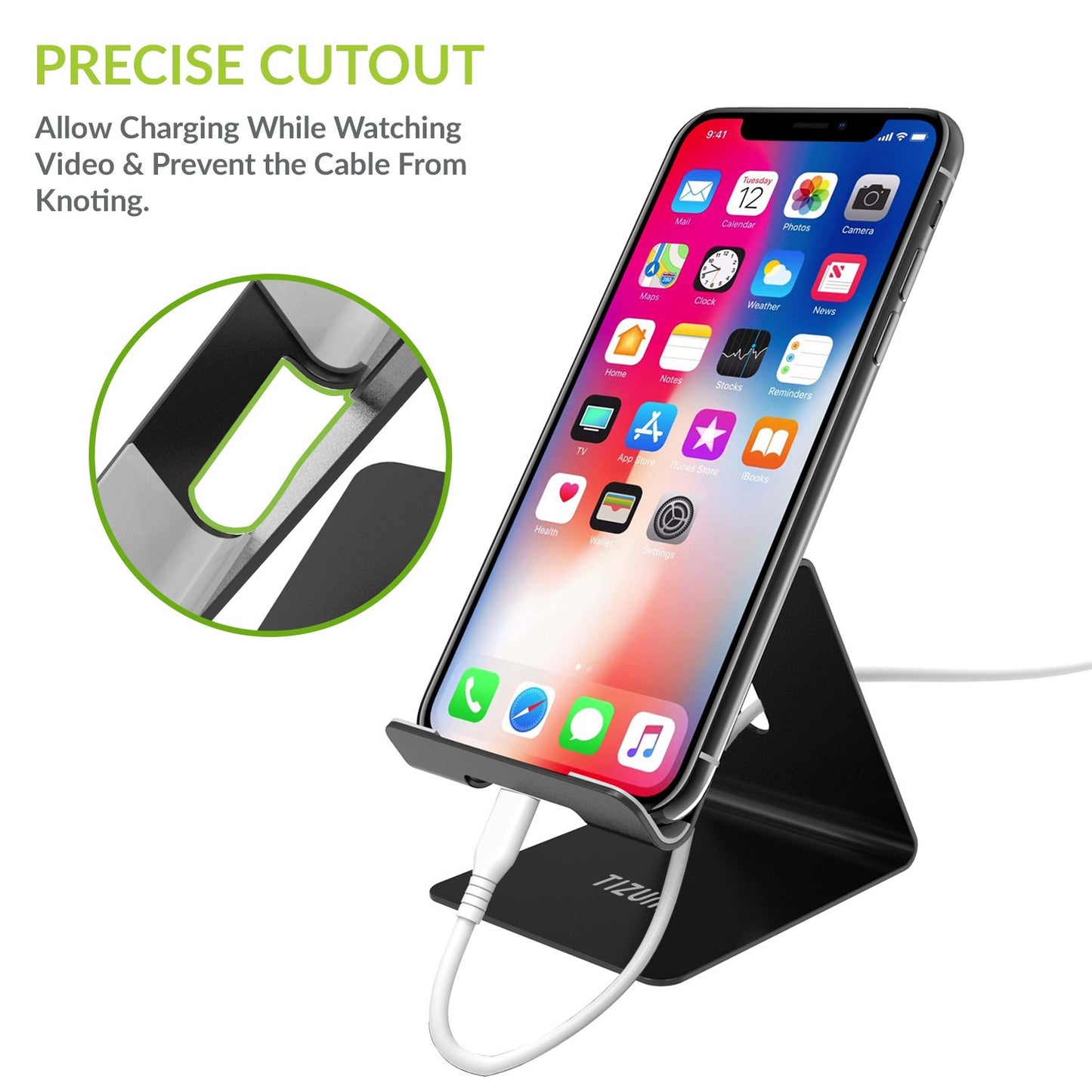 (Open Box) Tizum Aluminium Portable Stand with Convenient Charging Port Design for All Smartphone Mobile Holder - Silver