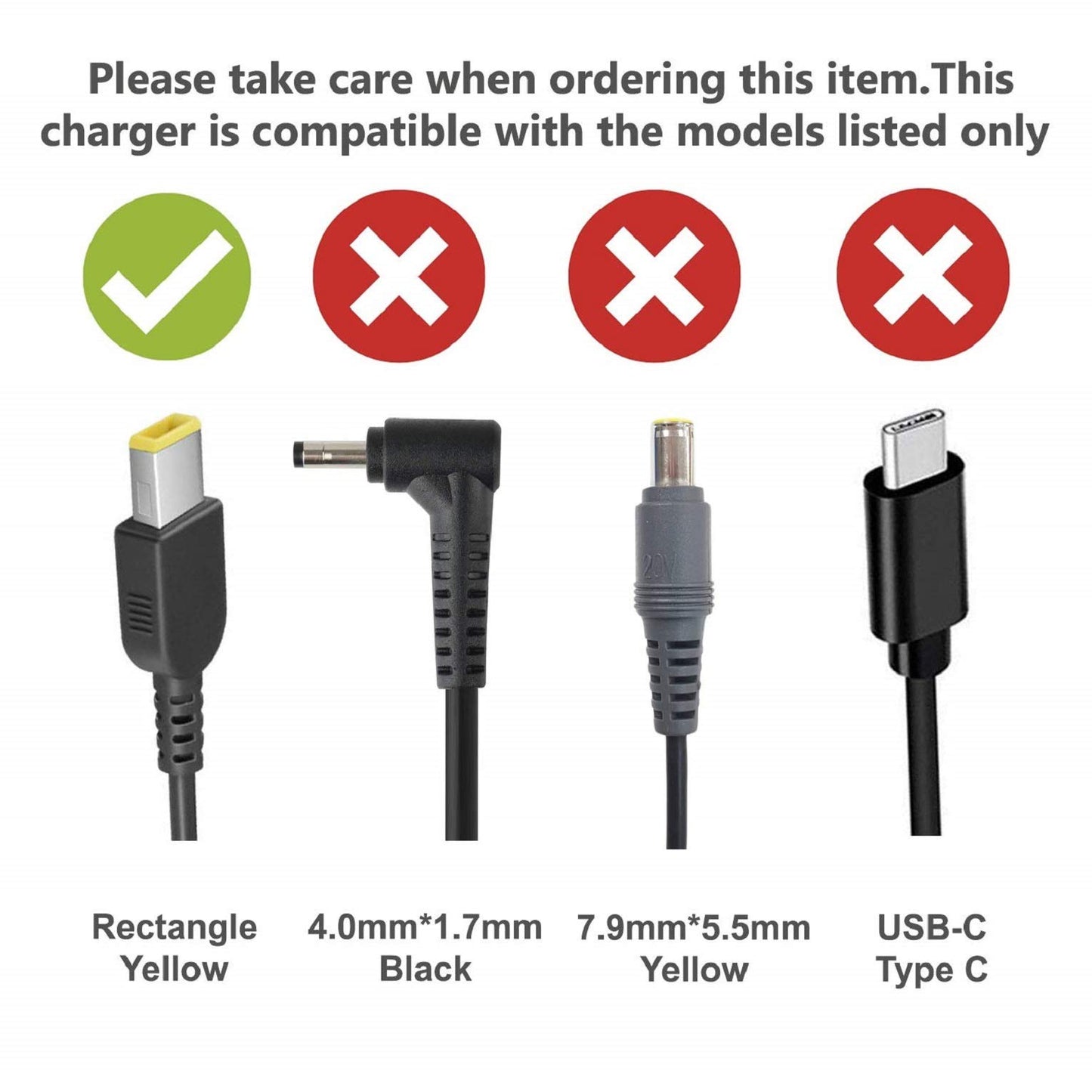 (OPEN BOX)Lenovo 65W USB Slim Tip Rectangular pin Laptop Adapter/Charger with Power Cord for Select Models of Lenovo Laptops (888015000, Black)