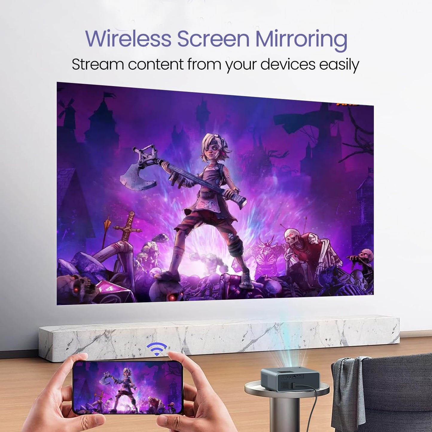 (Open Box) Portronics Beem 440 Smart LED Projector with 720p HD Resolution, Rotatable Design, Built-in Streaming Apps (Netflix, Prime Video, Hotstar), 2000 Lumens, Screen Mirroring, 3 Watts Speaker (White)