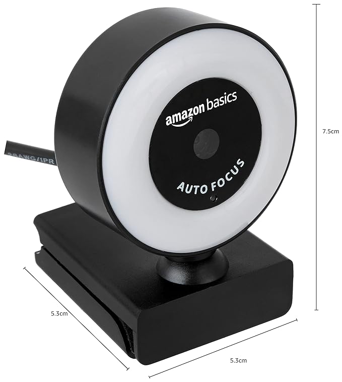 (Open Box) Amazon Basics Auto Focus Full HD 1080P 2.1 Megapixel 30 FPS Ring Light Web Camera with Built-in Mic for PC/Mac/Laptop Video Calling (Black)
