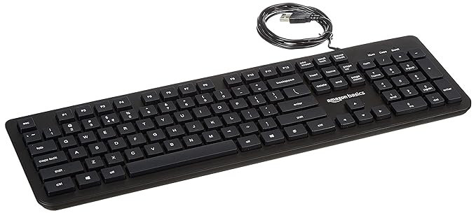(Open Box) Amazon Basics Wired Keyboard for Windows, USB 2.0 Interface, for PC, Computer, Laptop, Mac (Black)
