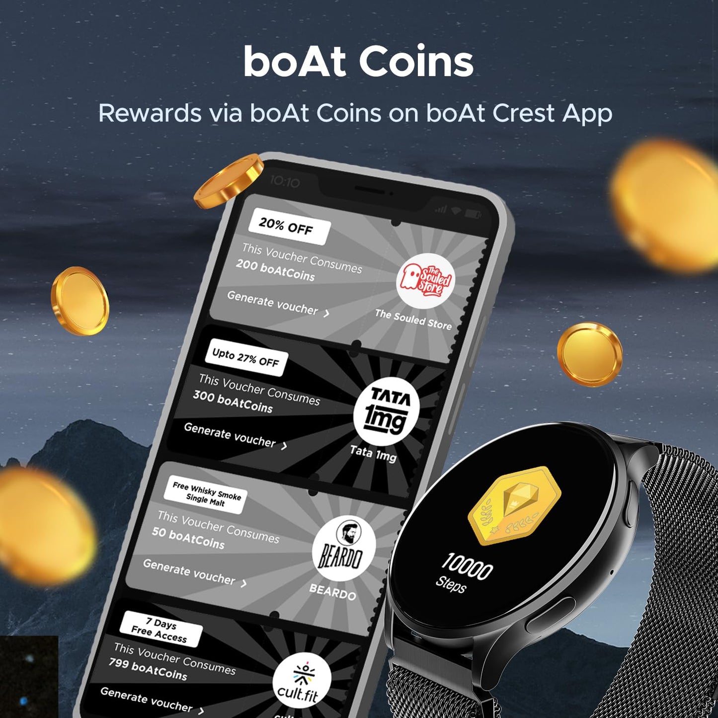 (Without box)boAt Lunar Orb w/ 1.45" (3.6 cm) AMOLED Display, BT Calling, DIY Watch Face Studio, Coins, Crest App Health Ecosystem, Live Cricket & Football Scores, IP67, Smart Watch for Men & Women(Active Black)