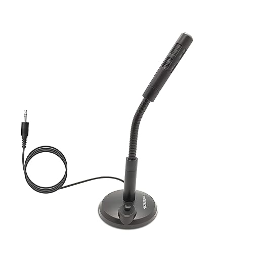 (Open Box) Zebronics ZEB-SM600 PRO Auxiliary Omnidirectional Desktop Microphone, 3.5 Mm Connector, Flexible Design, 2 Meter Braided Cable, Mic ON Off Option, Clear Audio Recording and Plug Play Usage (Black)