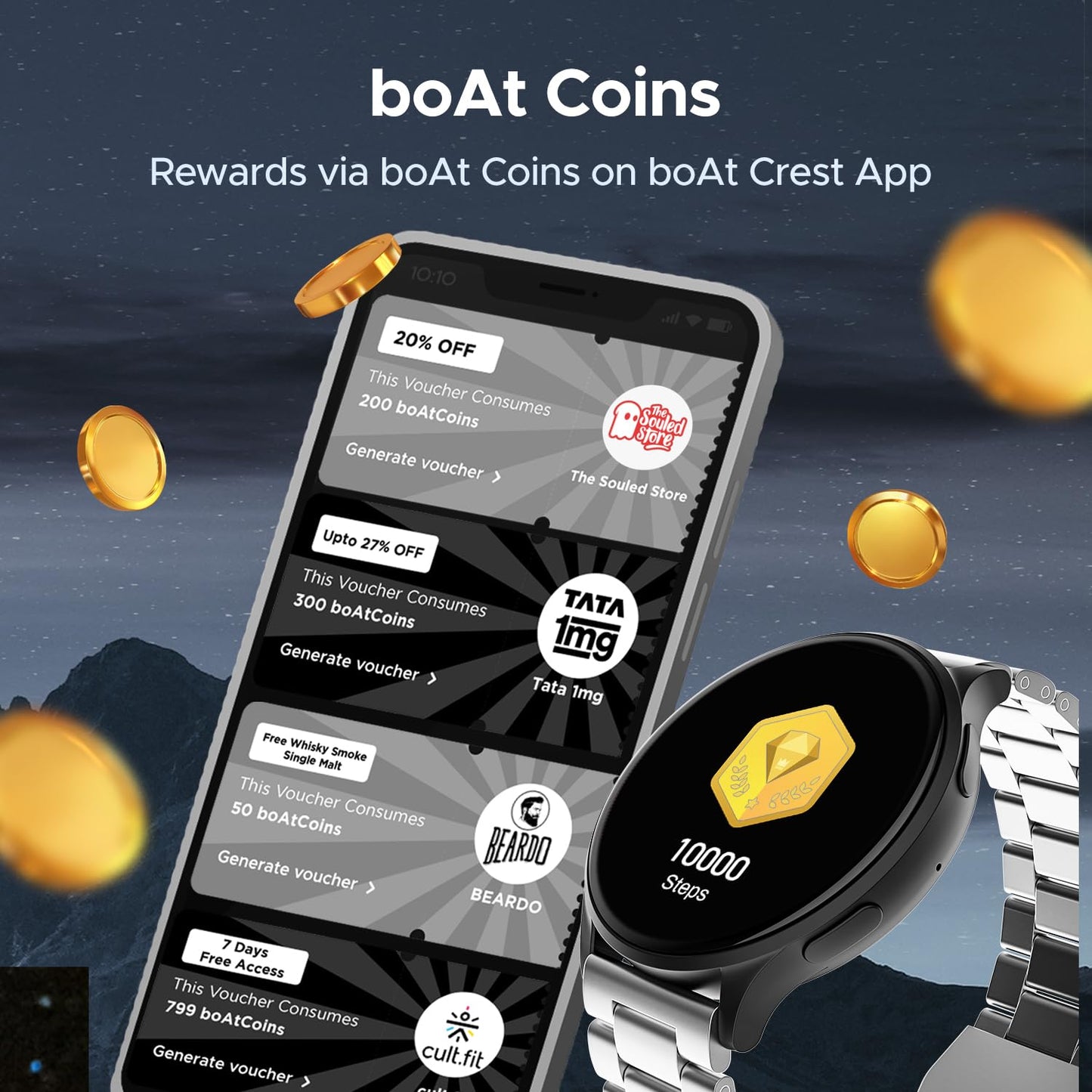 (Without box)boAt Lunar Orb w/ 1.45" (3.6 cm) AMOLED Display, BT Calling, DIY Watch Face Studio, Coins, Crest App Health Ecosystem, Live Cricket & Football Scores, IP67, Smart Watch for Men & Women(Active Black)