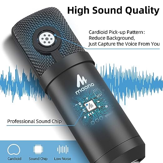 (Open Box) MAONO AU-A03 Condenser Microphone Kit Podcast Mic with Boom Arm Microphone Stand (Black)
