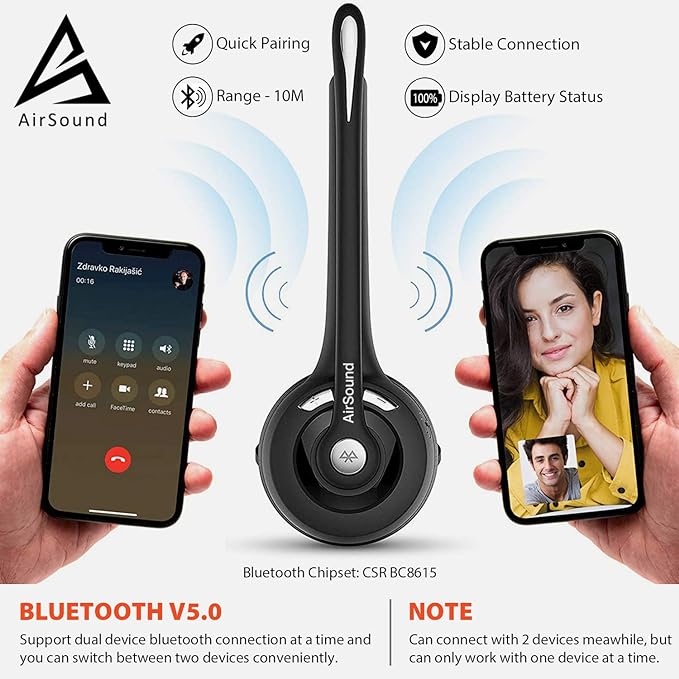 (Open Box) AirSound M6 Pro Bluetooth V5.0 Wireless Headset | Flexible Microphone, for Conference Calls, 11 Hr Talk Time, CVC 8.0 Noise-Cancelling On-Ear for Office Business Online Meeting, Call Centre.