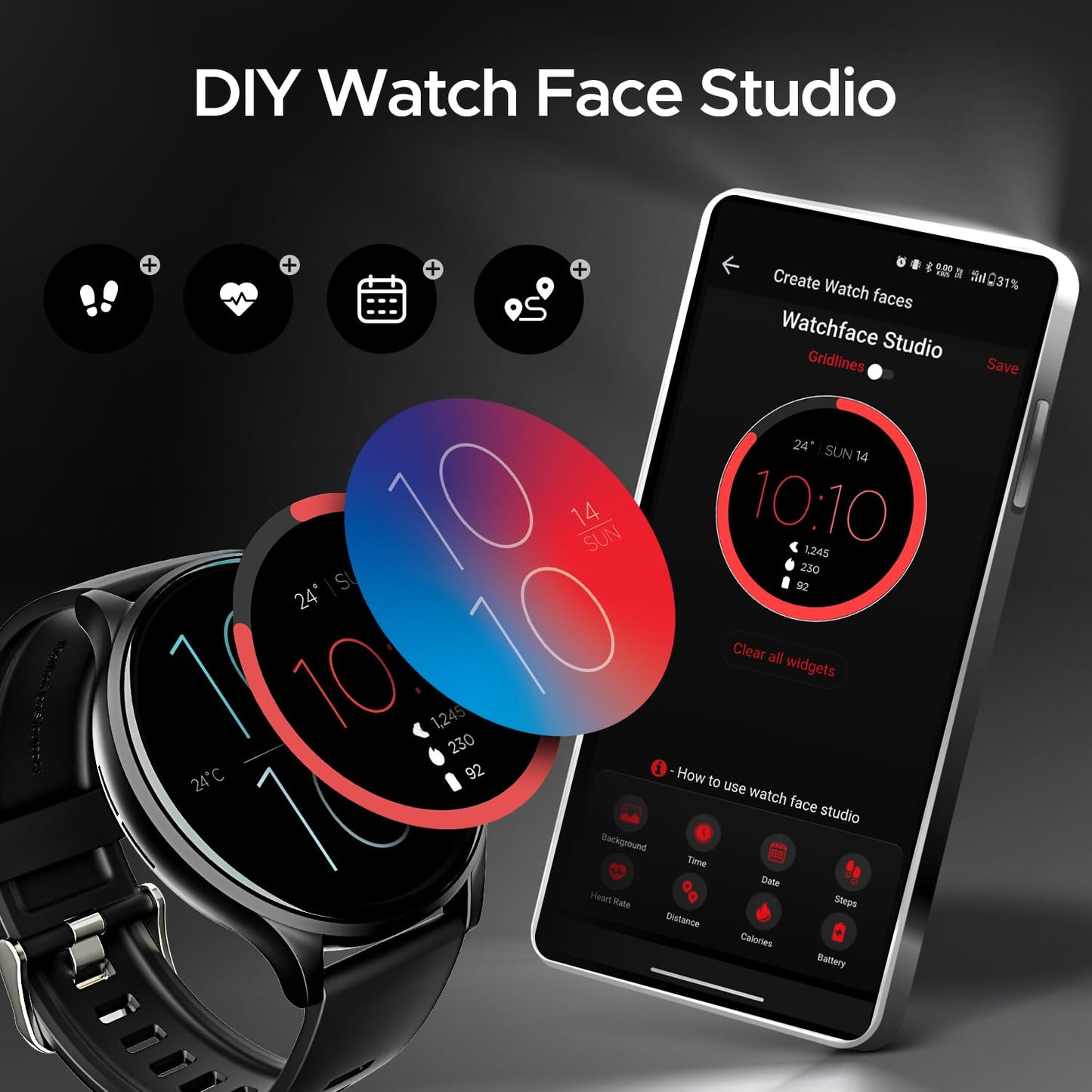 (Without box)boAt Lunar Orb w/ 1.45" (3.6 cm) AMOLED Display, BT Calling, DIY Watch Face Studio, Coins, Crest App Health Ecosystem, Live Cricket & Football Scores, IP67, Smart Watch for Men & Women(Active Black)