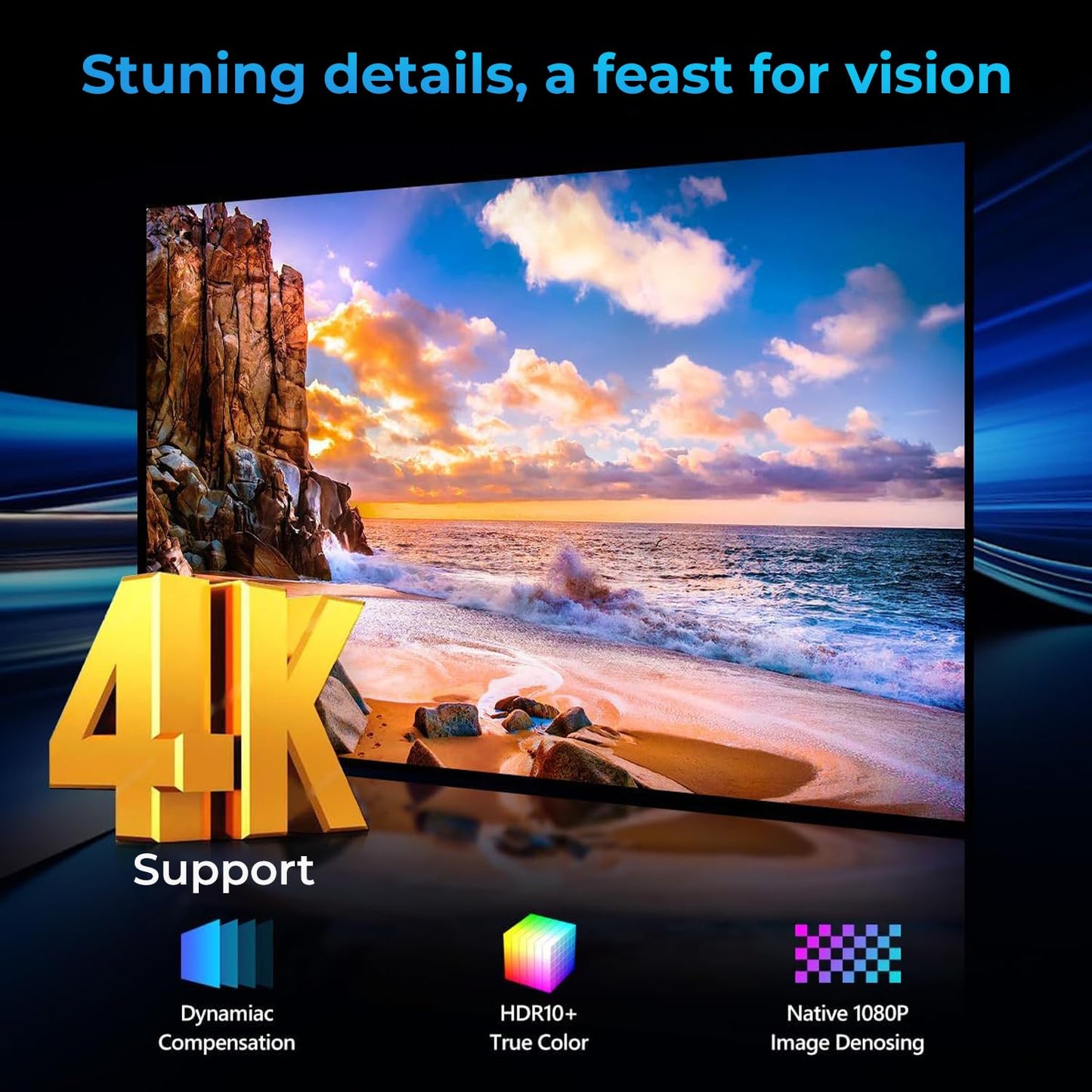 (Open Box) WZATCO Yuva Plus (Upgraded) Native 1080P Full HD Projector with 4K Support, 11700 Lumens, 250" Screen | 5 Watt HiFi Speaker, Bluetooth 5.1 | Slide Lens Door, White