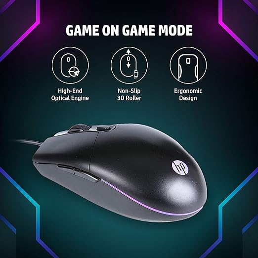 (Open Box) HP M260 RGB Backlighting USB Wired Gaming Mouse, Customizable 6400 DPI, Ergonomic Design, Non-Slip Roller, Lightweighted, (7ZZ81AA),Black