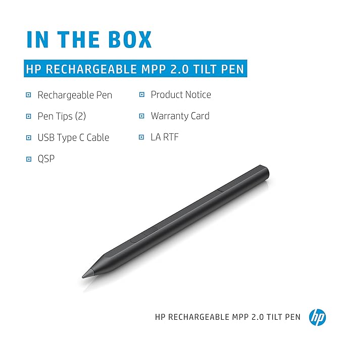 (Open Box) HP Rechargeable MPP 2.0 Tilt Pen for Touch Screen Devices | Customizable and Compact Design with Magnetic Barrel | (3J122AA) and (3J123AA)
