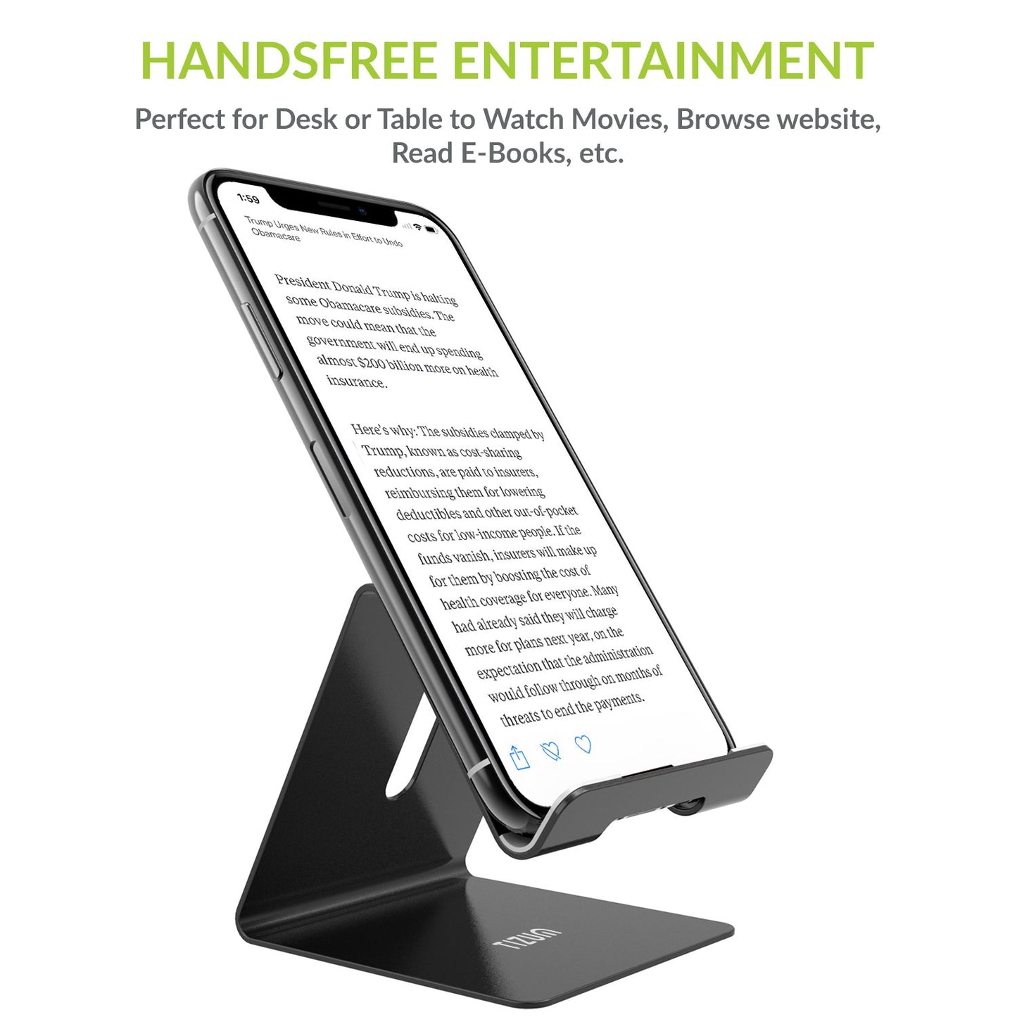 (Open Box) Tizum Aluminium Portable Stand with Convenient Charging Port Design for All Smartphone Mobile Holder - Silver