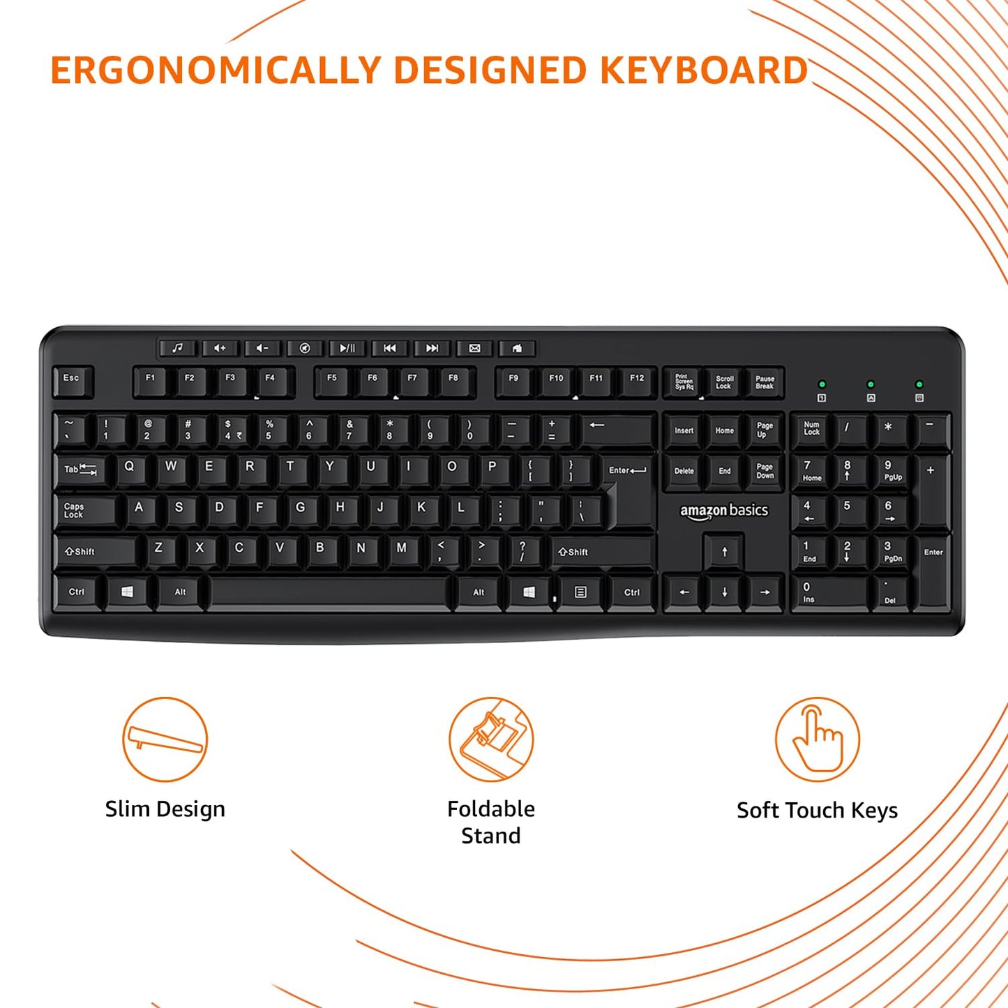 (Open Box) Amazon Basics USB Wireless Keyboard and Mouse Set with Nano Receiver