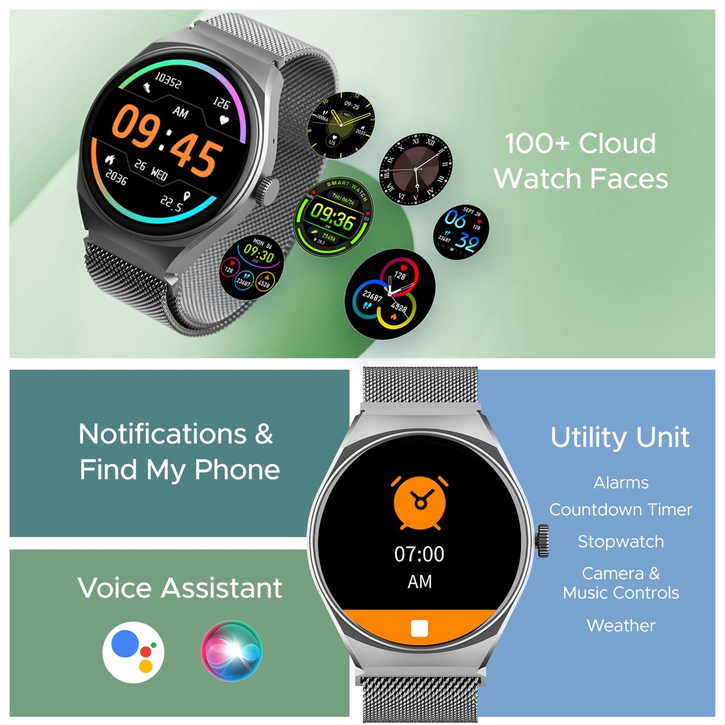 (Without box)boAt Lunar Seek w/ 1.39" (3.5 cm) HD Display, Advanced Bluetooth Calling, Functional Crown, Multiple Sports Mode,100 Watch Faces, IP67 Dust, Sweat & Splash Resistance, HR & SpO2 Monitoring(Metal Grey)
