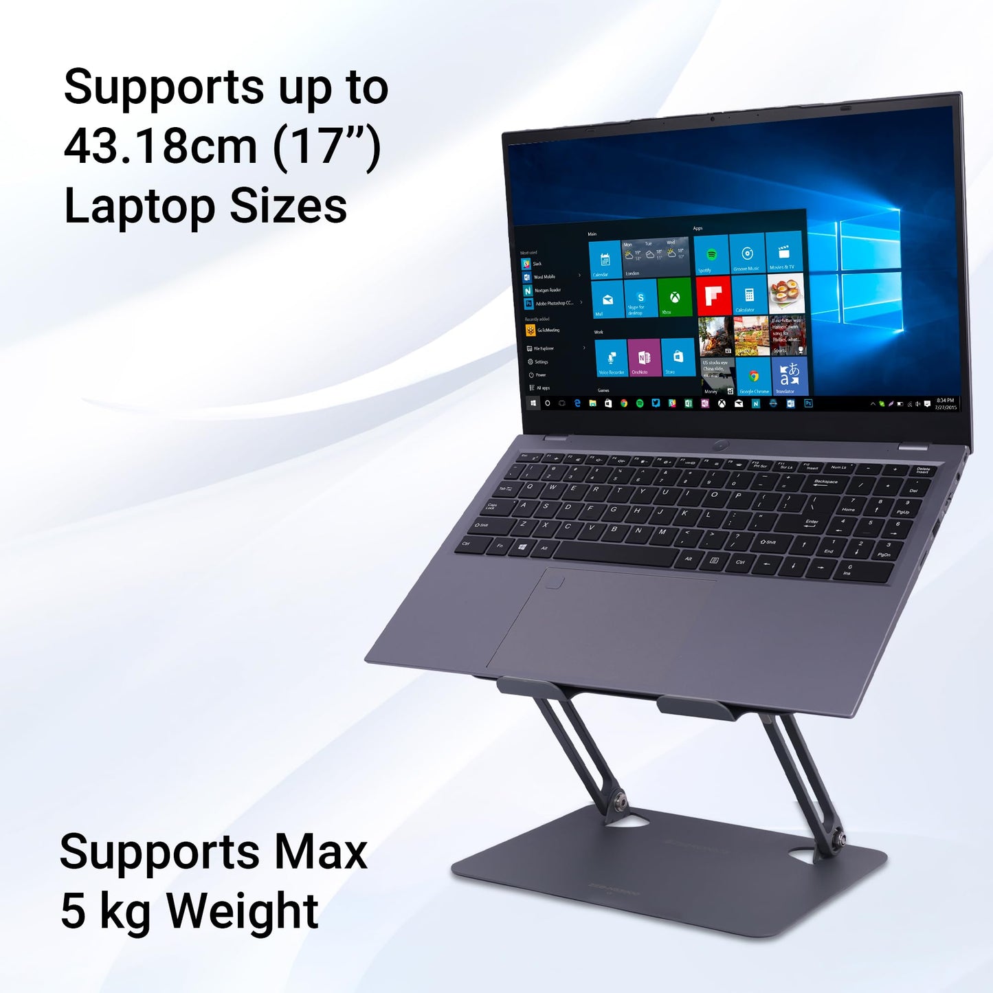 (OPEN BOX0)Zebronics NS3000 Portable Laptop & Tablet Stand Supports Upto 17” with Max. 5KG Support, Anti-Slip Silicone Pads, Foldable Design, Multi Angle Adjustment, Carbon Steel Body