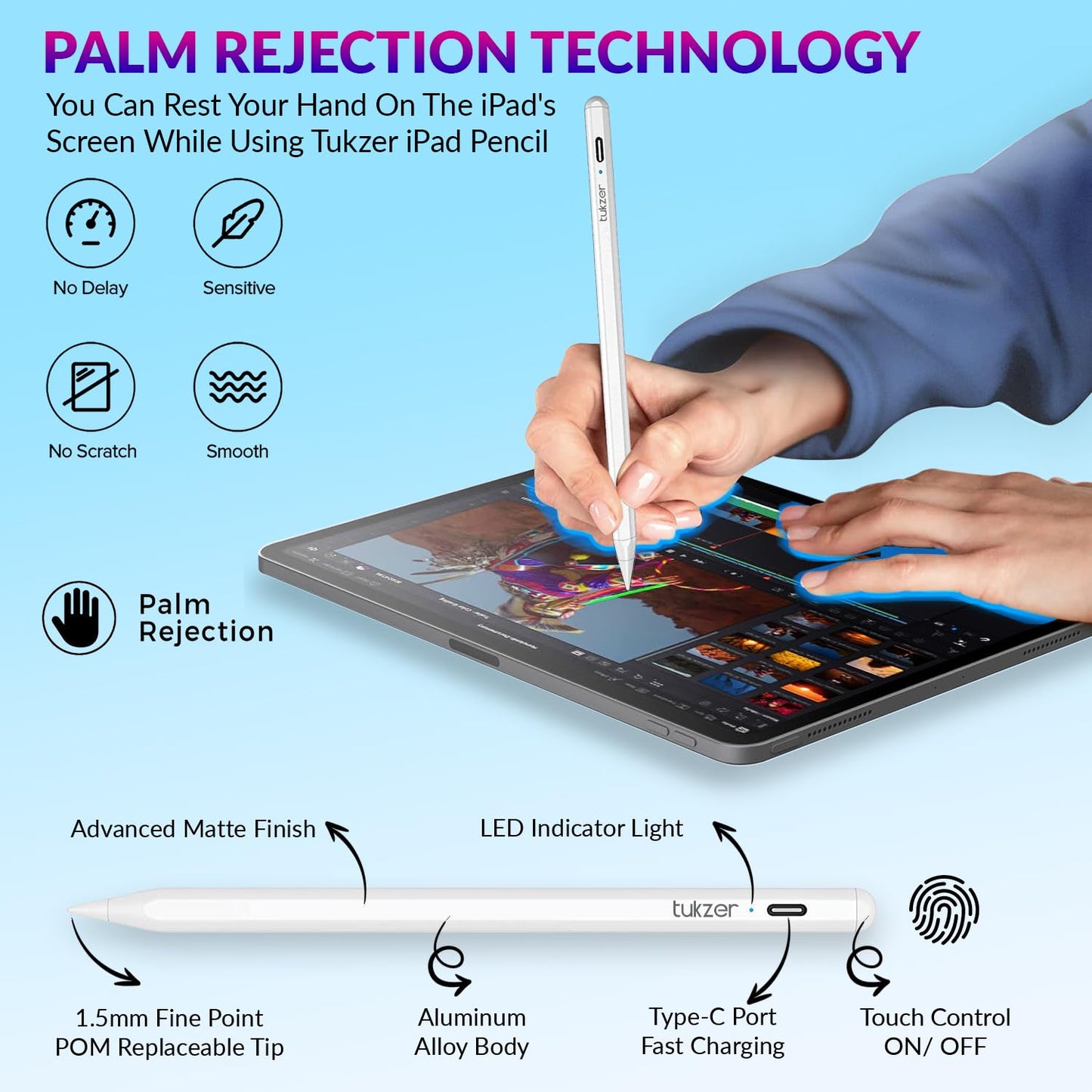(Open Box)Tukzer 5-Replacement Tip Compatible with Tukzer Stylus Pen for iPad Palm Rejection, 2nd Gen Compatible for (2018-2021) iPad 6/7/8/9 Gen; iPad Pro(11/12.9") iPad Mini (5,2021) iPad Air 3rd Gen(TZ-TIP1)